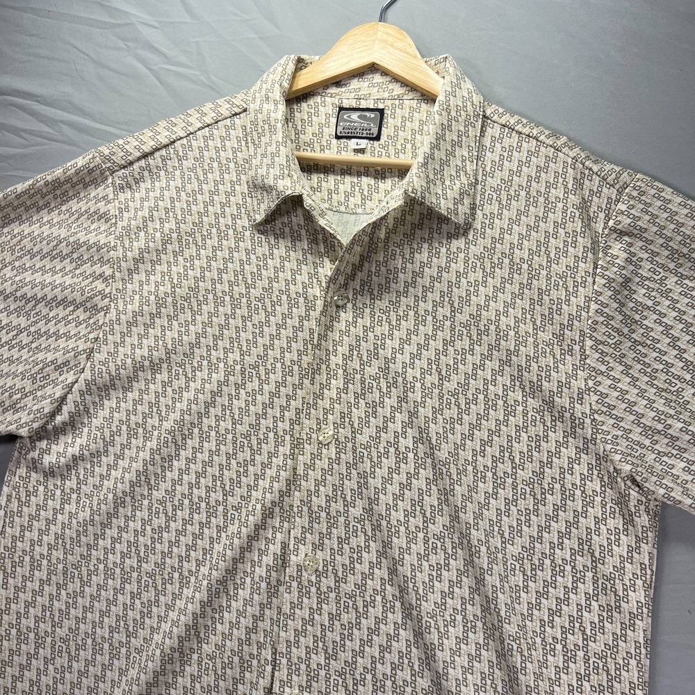 Vintage Oneill Shirt Mens Large Short Sleeve Button Up Beige Beach Surf Y2K 90s